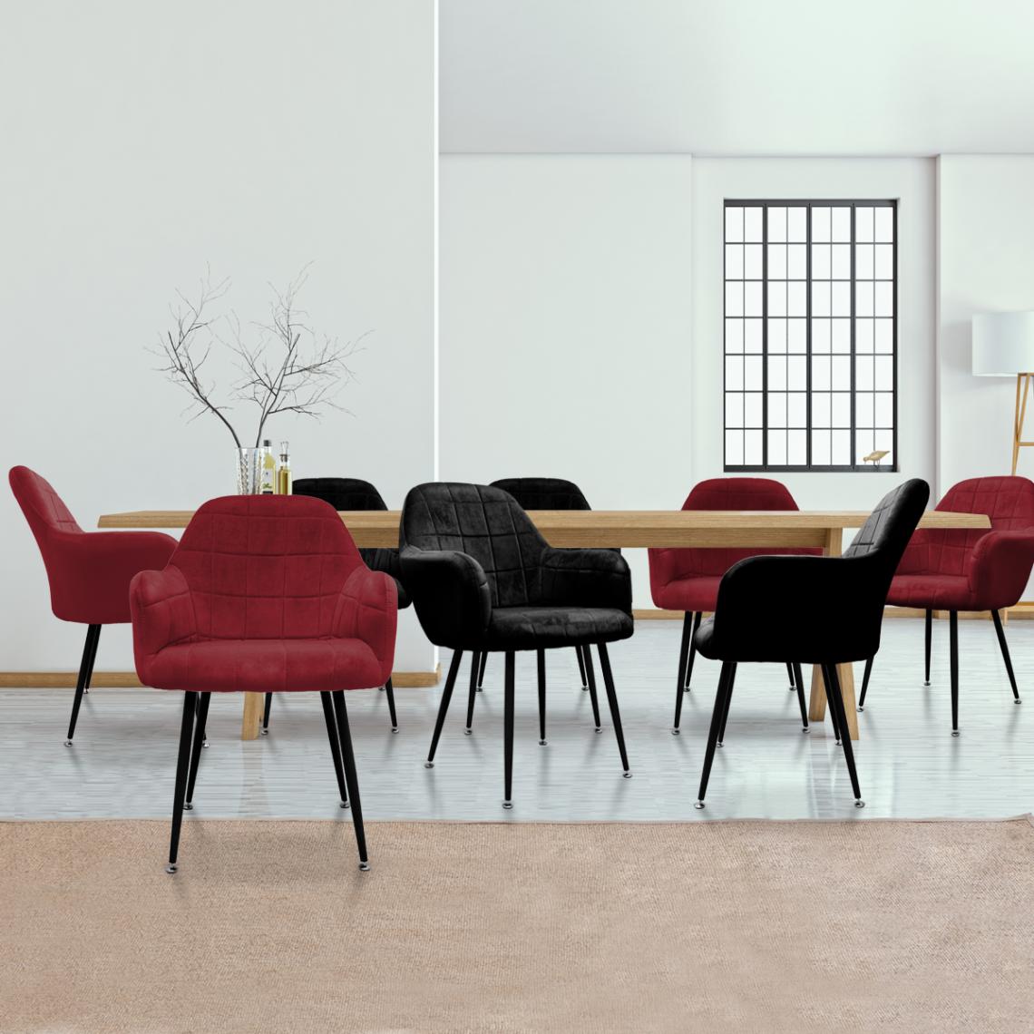 Ecd Germany - 2x Chaises de salle à manger, noires et 2x chaises de selle à manger, bordeaux - Chaises