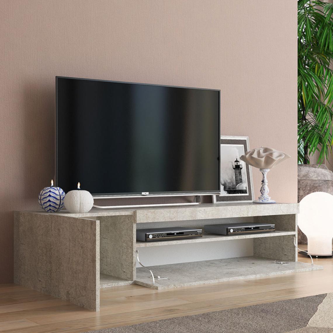 Ahd Amazing Home Design - Meuble TV moderne avec porte et tiroir à rabat 150cm Daiquiri Concrete M - Meubles TV, Hi-Fi