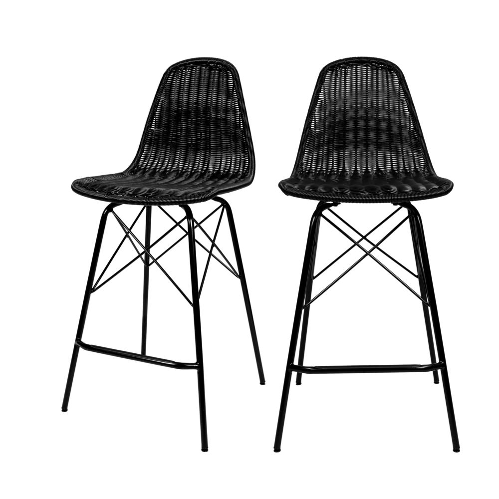 Rendez Vous Deco - Chaise de bar mi-hauteur Tiptur en résine tressée noire 63 cm (lot de 2) - Tabourets