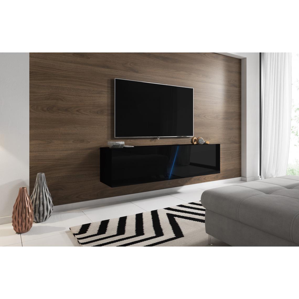 3xeliving - Meuble TV suspendu moderne et tendance Aczi blanc / gris brillant 160cm LED - Meubles TV, Hi-Fi