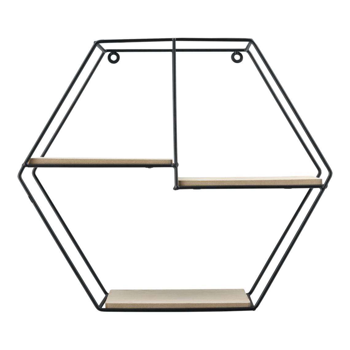 Helloshop26 - Étagère murale en forme hexagone meuble de rangement stockage métal et bois couleur bois nature 40 x 12 x 35 cm noir 03_0001779 - Etagères