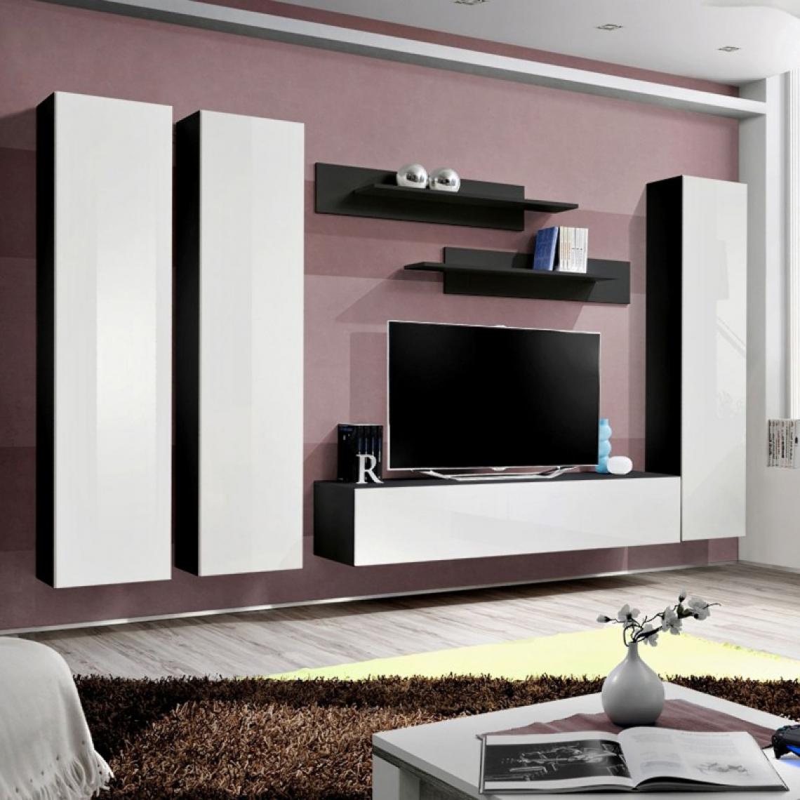 Ac-Deco - Meuble TV Mural Design Fly I 310cm Blanc & Noir - Meubles TV, Hi-Fi