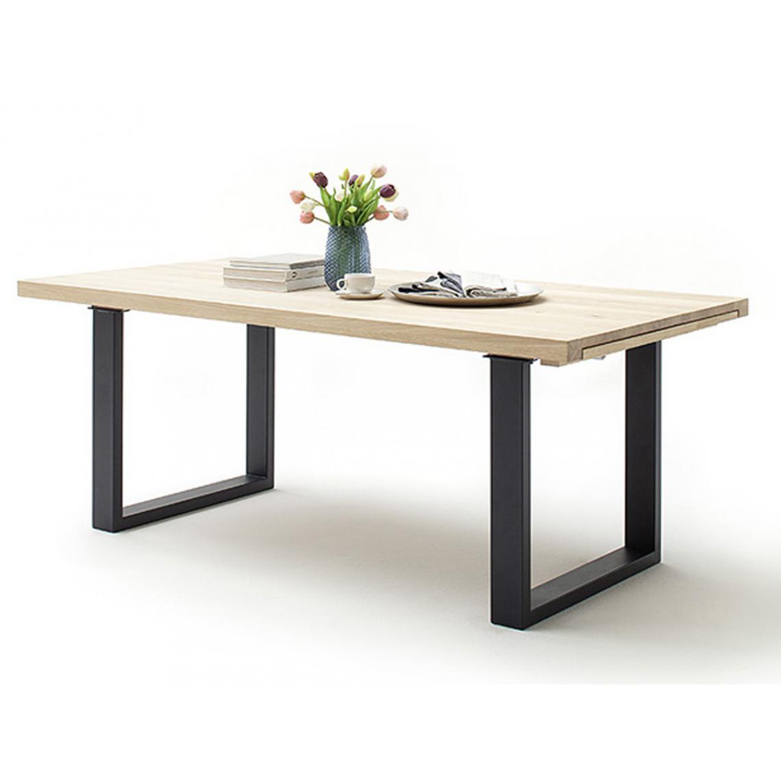 Pegane - Table à manger extensible en chêne blanchi massif huilé / anthracite - L.180-280 x H.77 x P.100 cm - Tables à manger