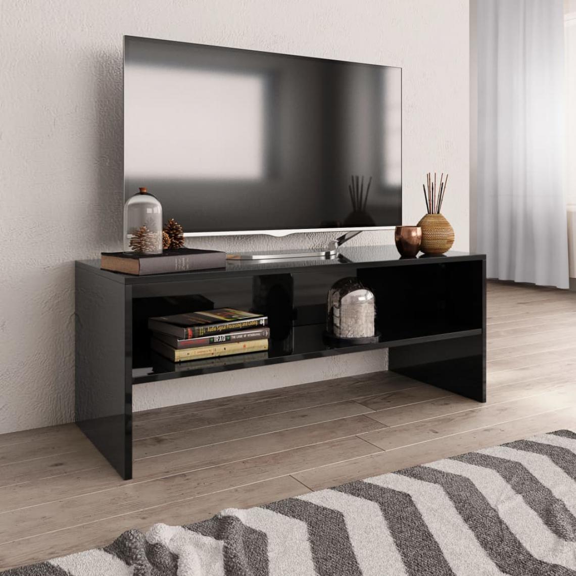 Chunhelife - Meuble TV Noir brillant 100 x 40 x 40 cm Aggloméré - Meubles TV, Hi-Fi