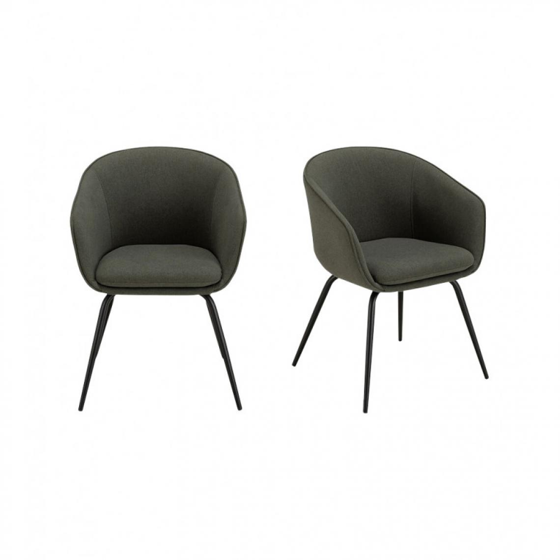 Meubletmoi - Lot de 2 chaises accoudoirs tissu vert pieds acier noir - DEGGY 0907 - Chaises