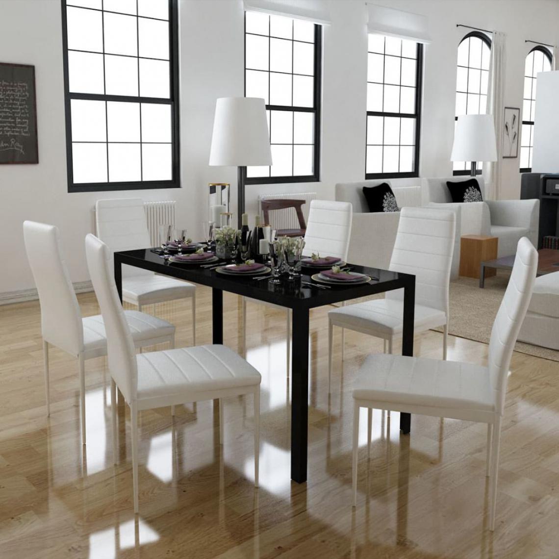 Chunhelife - Ensemble de table à manger sept pièces noir et blanc - Tables à manger