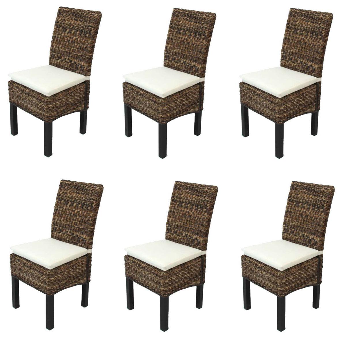 Mendler - Lot de 6 chaises M69, banane tressée, pieds foncés, avec coussins - Chaises