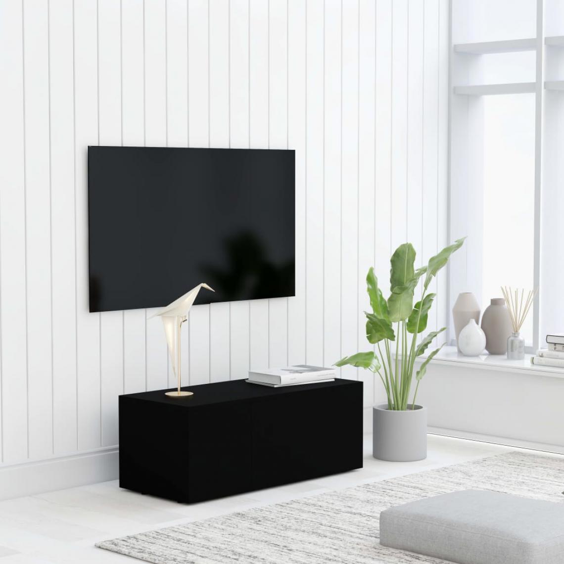 Chunhelife - Meuble TV Noir 80x34x30 cm Aggloméré - Meubles TV, Hi-Fi