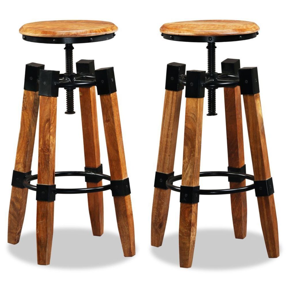 Helloshop26 - Lot de deux tabourets de bar design chaise siège bois de manguier massif et acier 1202154 - Tabourets