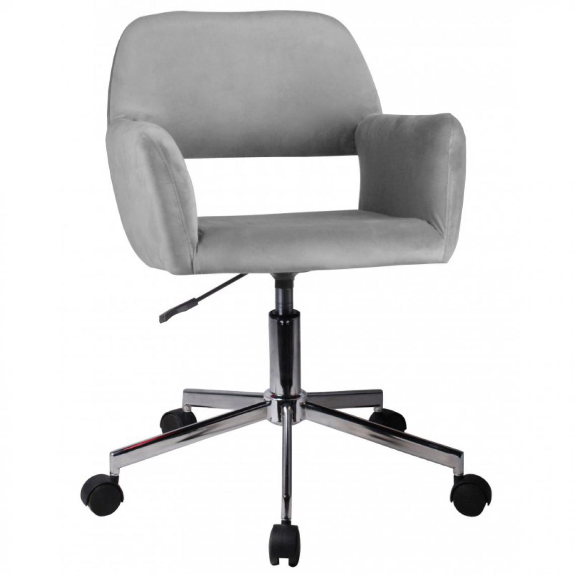 Hucoco - ANISA | Chaise pivotante en velours élégant | Chaise de bureau | Base en acier chromé | Réglable en hauteur 78-90cm - Gris - Chaises