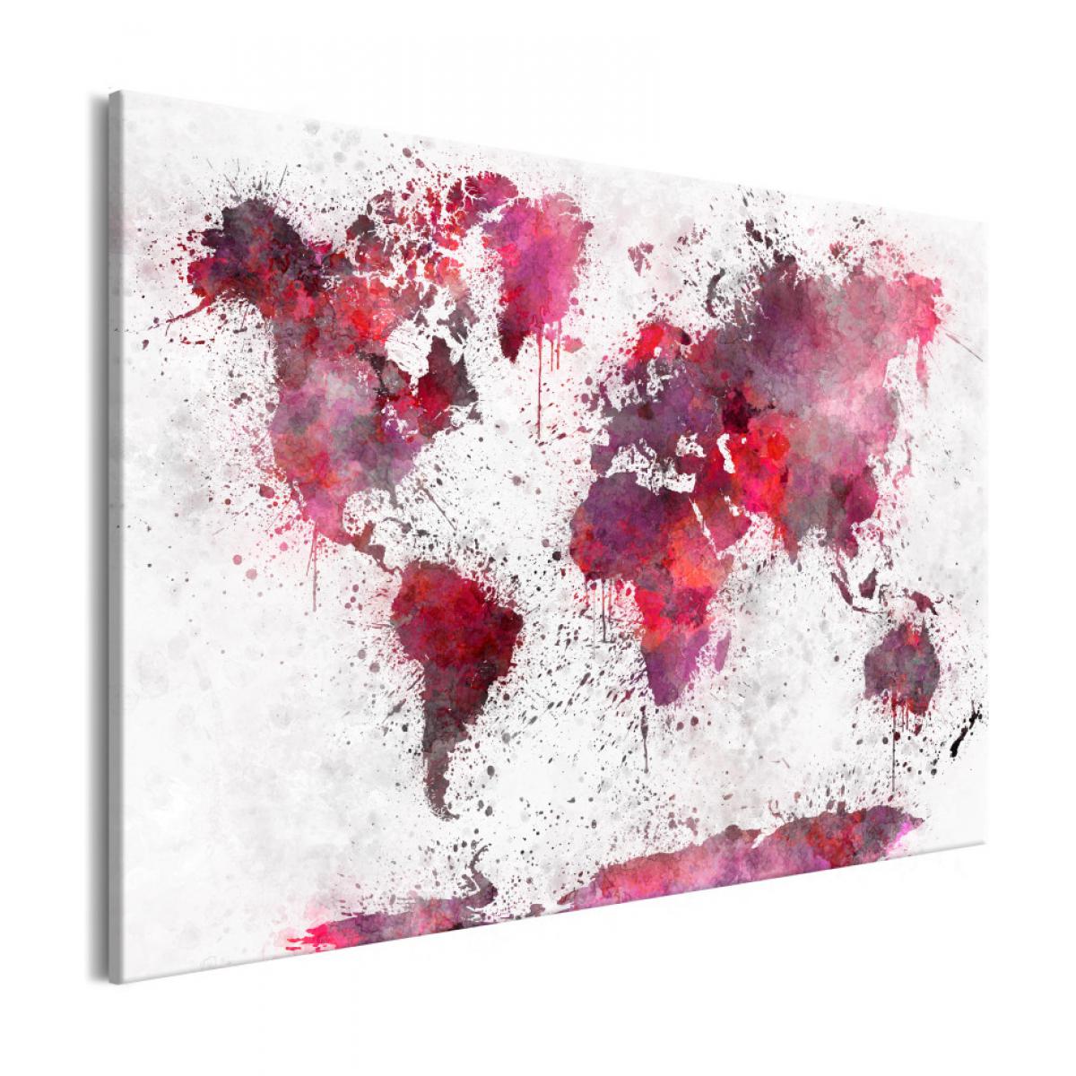 Artgeist - Tableau - World Map: Red Watercolors (1 Part) Wide 90x60 - Tableaux, peintures