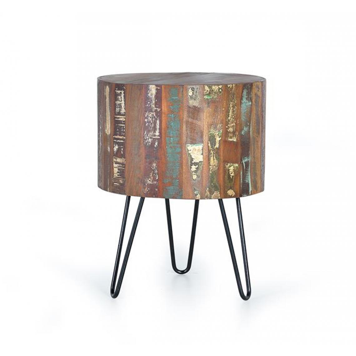 Pegane - Table basse en bois recyclé et métal multicolore - diamètre 46 x hauteur 60 cm - Tables basses