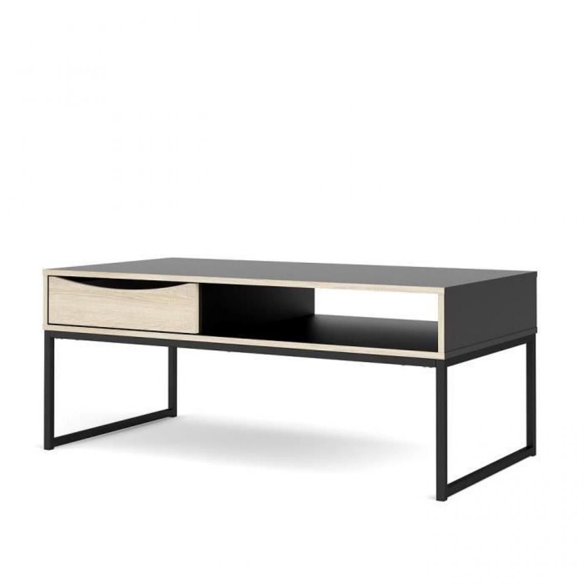 TVILUM - TVILUM Table basse 1 tiroir - Décor chene et noir - L 117,2 x P 60 x H 48,2 cm - STUBBE - Tables basses