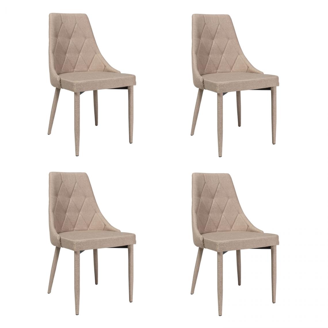 Hucoco - TRIZ - Lot de 4 chaises - Style scandinave - 88x46x46 cm - Rembourré en tissu - Structure en métal - Beige - Chaises