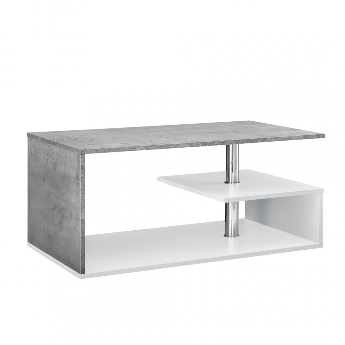 Helloshop26 - Table basse salon avec étagère rangement en MDF 90 cm blanc et béton 03_0004156 - Tables basses