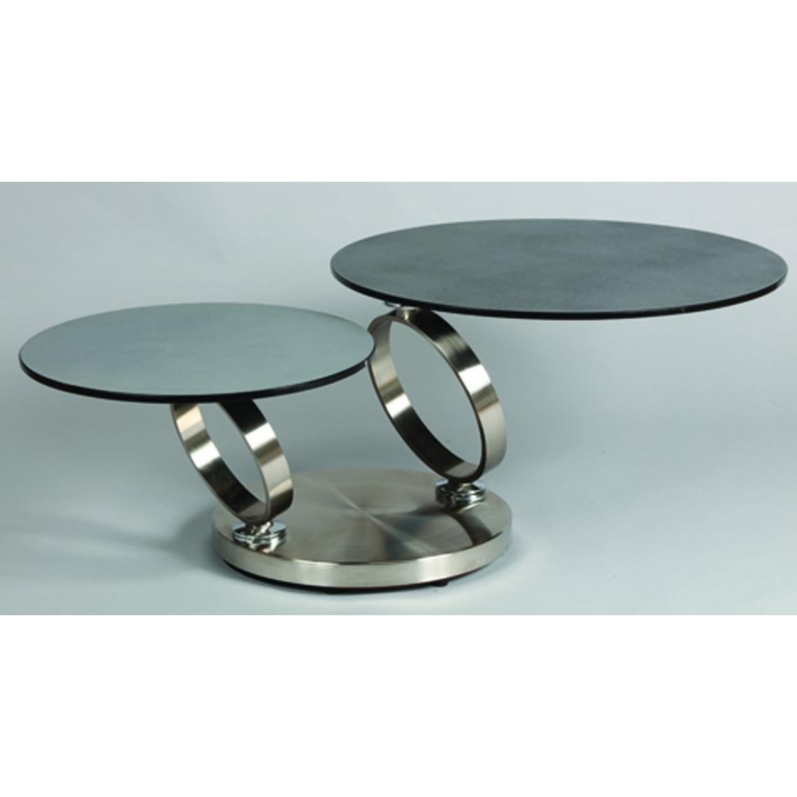 Pegane - Table basse avec 2 plateaux en verre trempé, aspect céramique coloris gris - Tables basses
