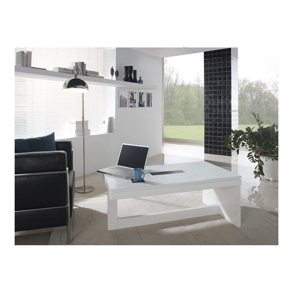 Happymobili - Table basse relevable blanc laqué design ELVIRA - Tables basses