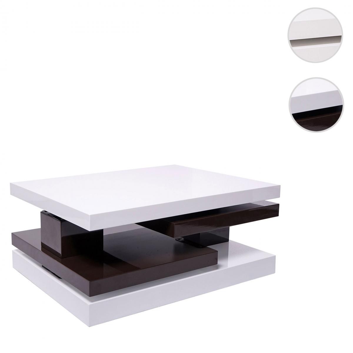 Mendler - Table basse HWC-G84, table de salon, rotative 34x80x60cm ~ blanc brillant, marron - Meubles TV, Hi-Fi