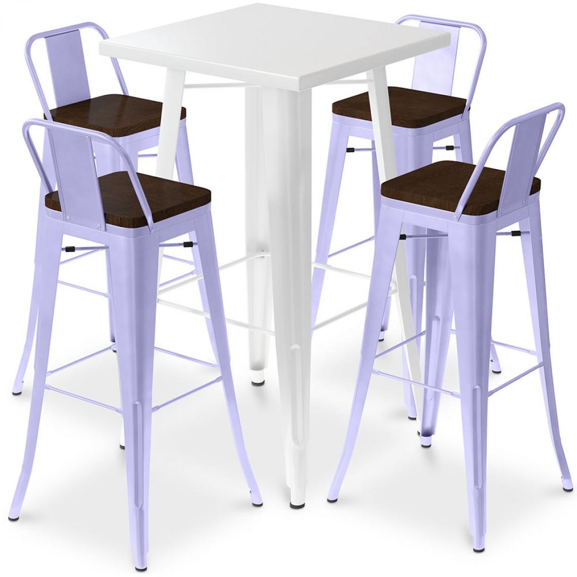 Iconik Interior - Table de bar blanche + 4 tabourets de bar en acier - Ensemble Bistrot Stylix Design industriel - Nouvelle édition Lavande - Tabourets