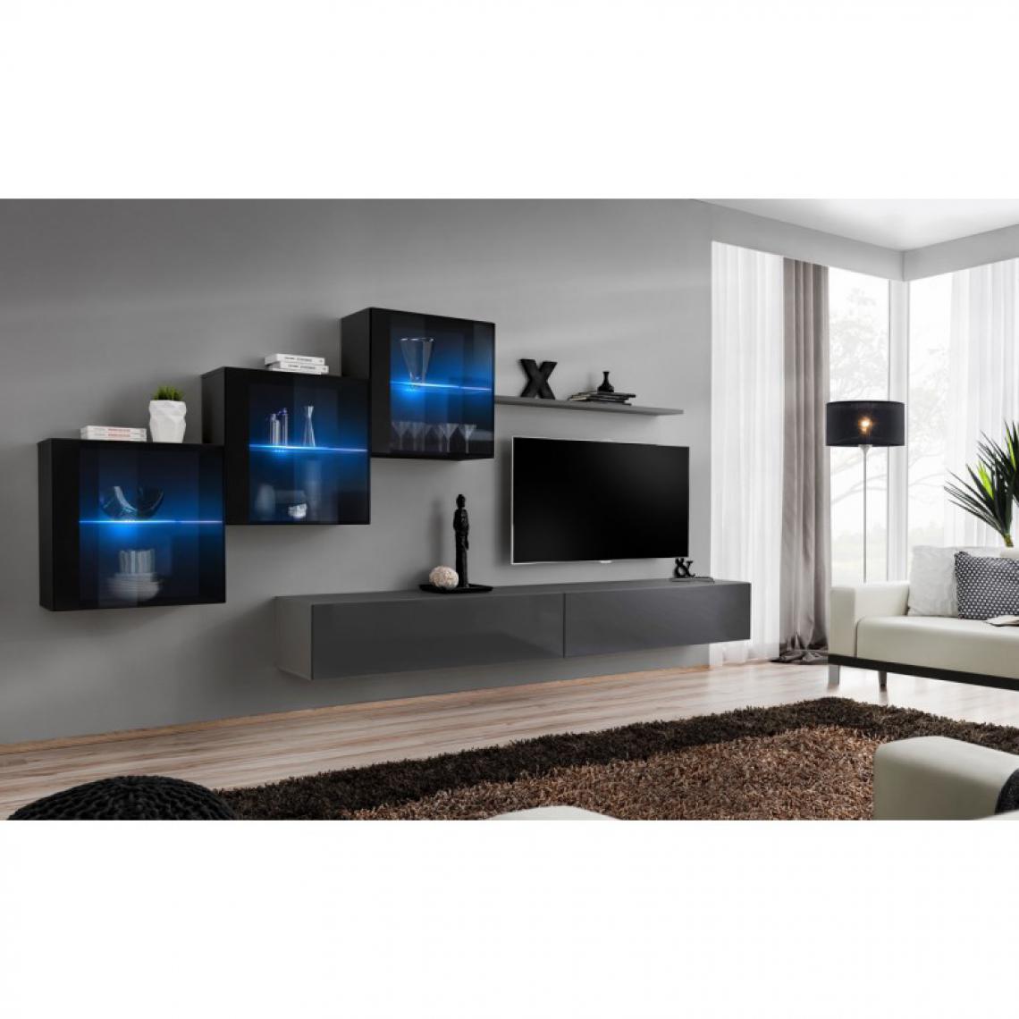 Ac-Deco - Meuble TV Mural Design Switch XX 330cm Gris & Noir - Meubles TV, Hi-Fi