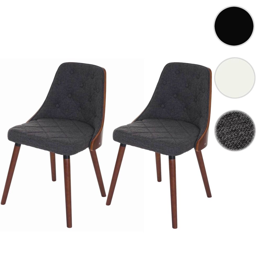 Mendler - 2x chaise de salle à manger Osijek, fauteuil, aspect noix, bois cintré ~ tissu, gris - Chaises
