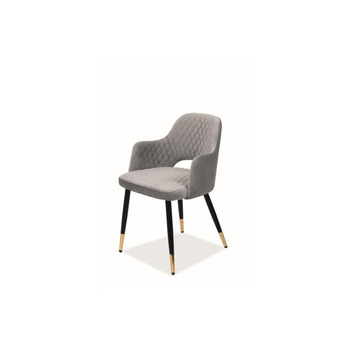 Hucoco - FRANGO | Chaise de salle à manger avec accoudoirs | Dimensions : 82x55x45 cm | Rembourrage tissu velouté | Style scandinave - Gris - Chaises