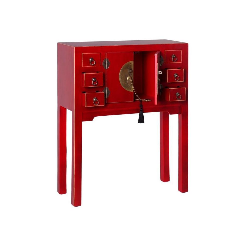 Tousmesmeubles - Console 2 portes, 6 tiroirs Rouge Meuble Chinois - PEKIN - Consoles