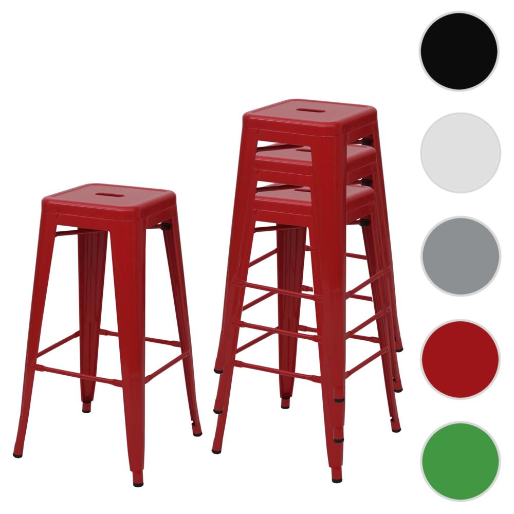 Mendler - 4x tabouret de bar HWC-A73, chaise de comptoir, métal, empilable, design industriel ~ rouge - Tabourets