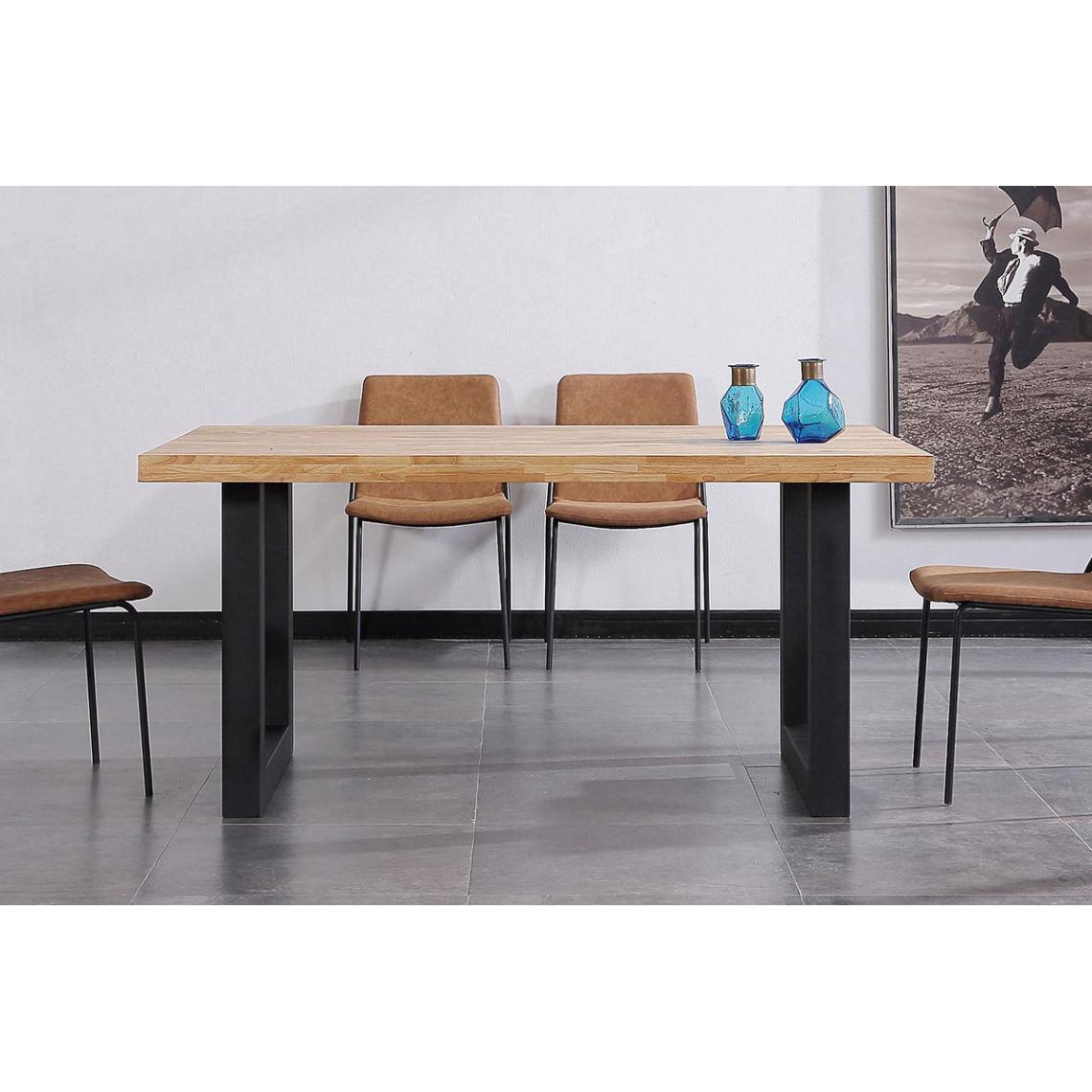 Pegane - Table à manger en bois coloris chêne nordique / pieds noir - Longueur 160 x profondeur 100 x hauteur 75 cm - Tables à manger