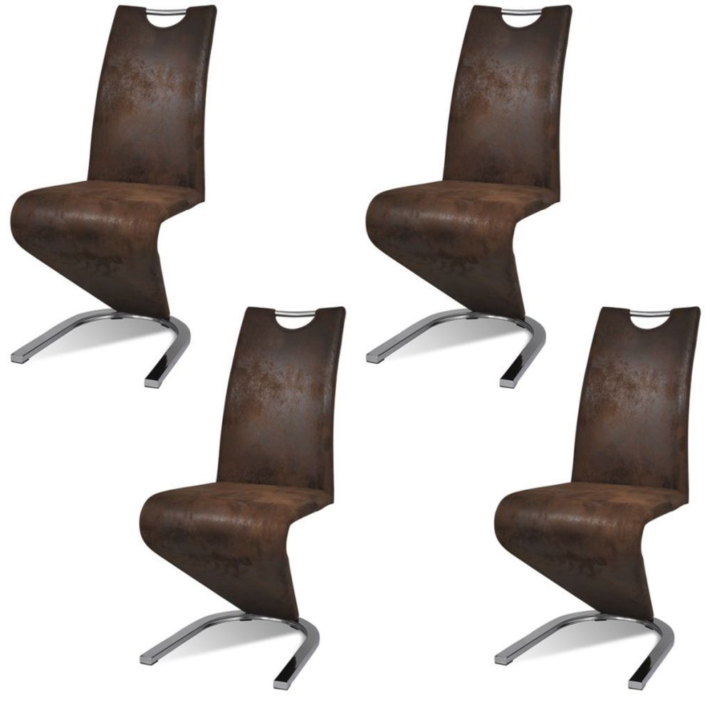 marque generique - Icaverne - Chaises de cuisine et de salle à manger collection Chaise de salle à manger 4pc Cantilever Cuir synthétique Marron - Chaises