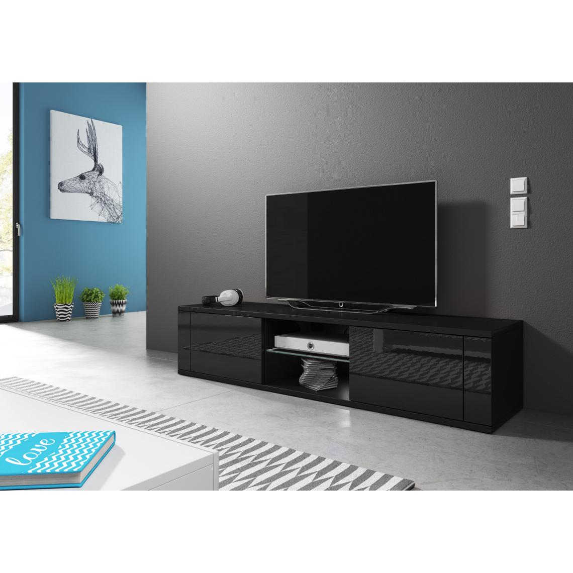 Vivaldi - Meuble TV - HIT - 140 cm - noir mat / noir brillant - style modern - Meubles TV, Hi-Fi