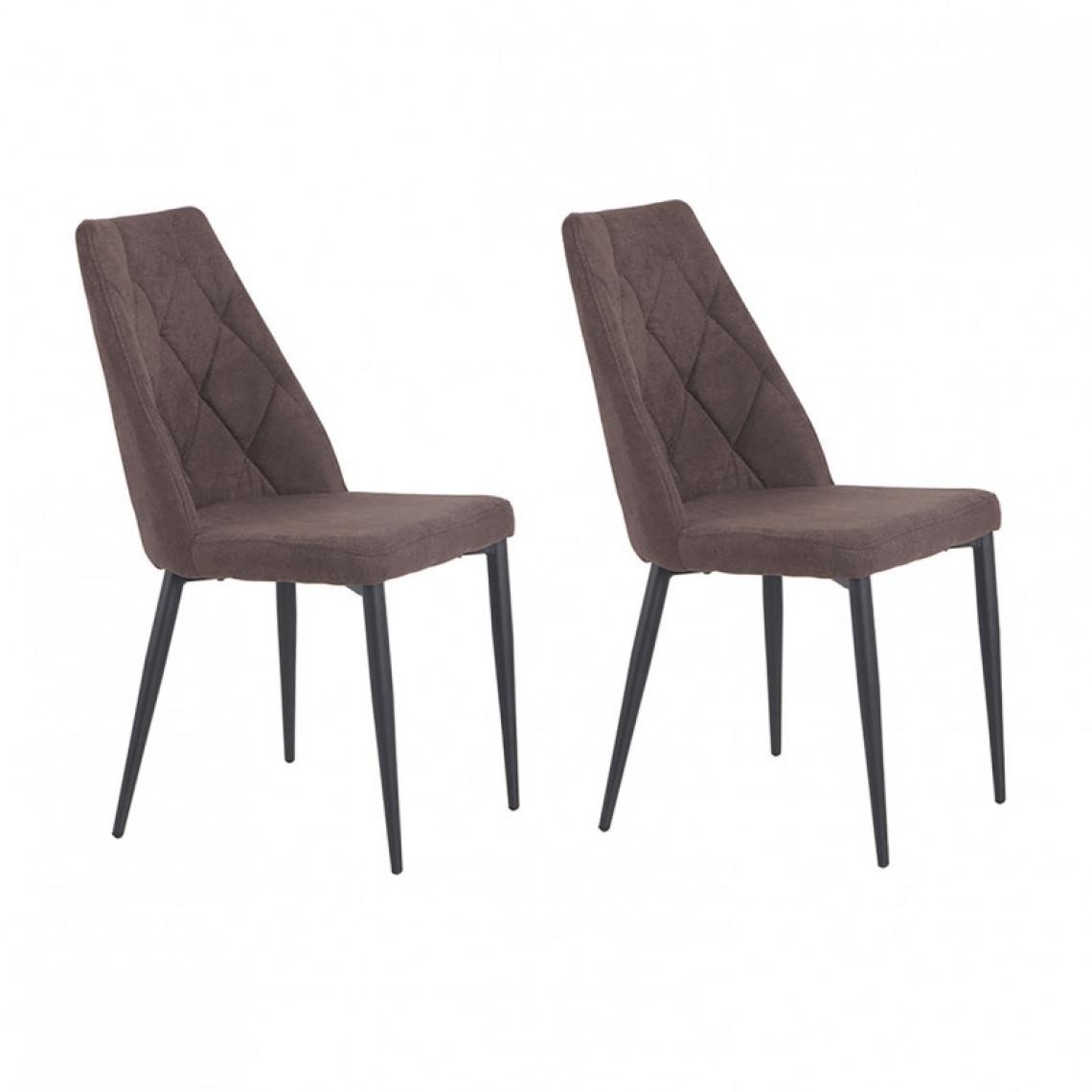 Meubletmoi - Lot de 2 chaises en tissu marron et pieds métal noir - RITA - Chaises