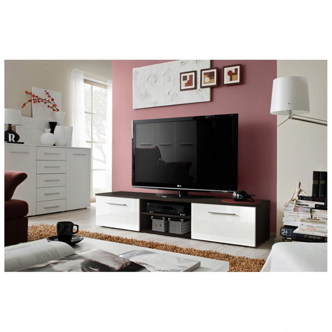 Ac-Deco - Banc TV - Bono II - 180 cm x 37 cm x 45 cm - Wengé et blanc - Meubles TV, Hi-Fi