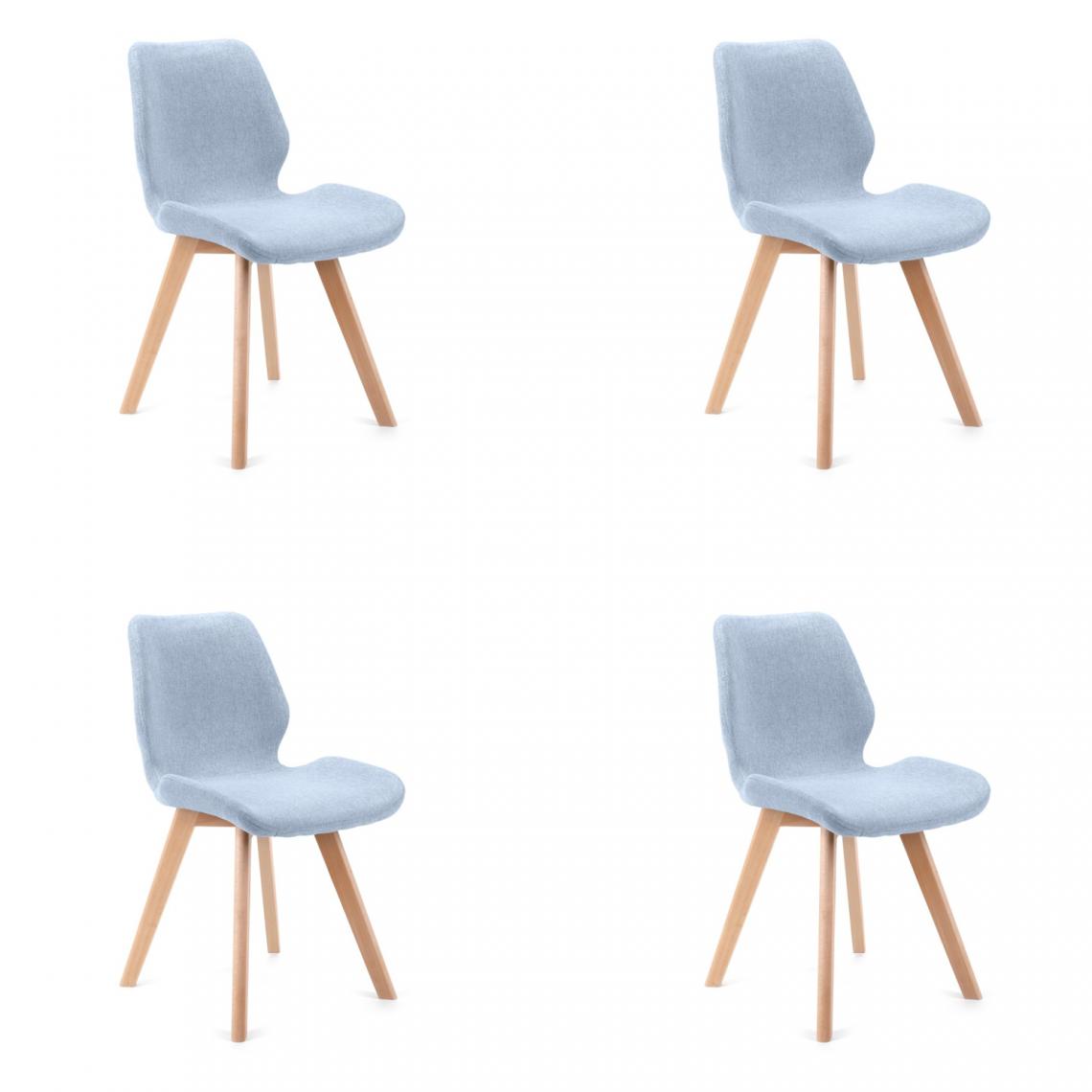 Hucoco - BROLI - Chaise rembourrée 4 pcs style moderne salon/salle à manger - 82.5x40x53 - Pieds en bois - Bleu - Chaises