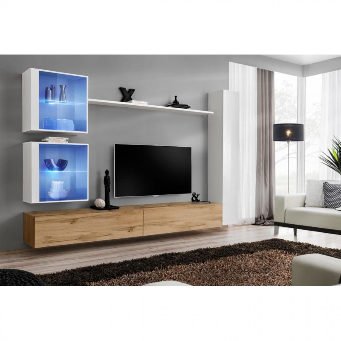 Ac-Deco - Meuble TV Mural Design Switch XVIII 280cm Naturel & Blanc - Meubles TV, Hi-Fi