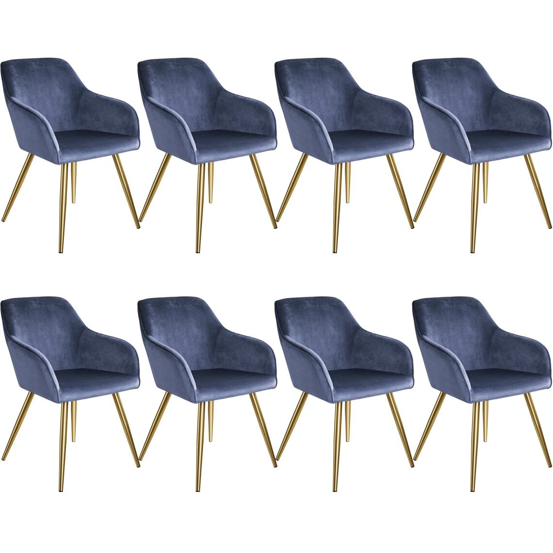 Tectake - 8 Chaises MARILYN Effet Velours Style Scandinave - bleu/or - Chaises