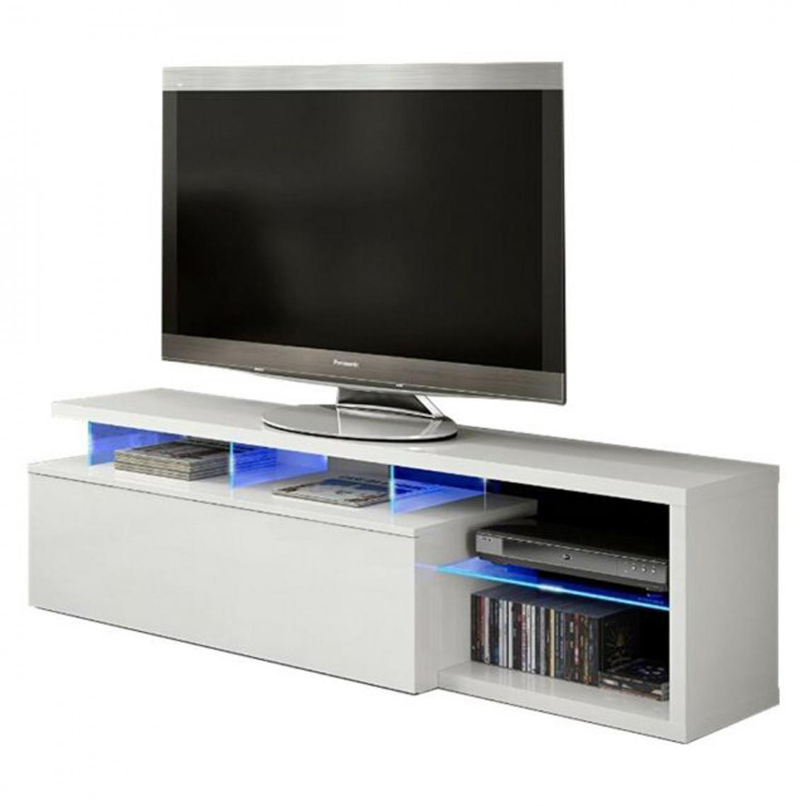 Pegane - Meuble TV avec LED coloris Blanc brillant - 43 x 150 x 41 cm - Meubles TV, Hi-Fi
