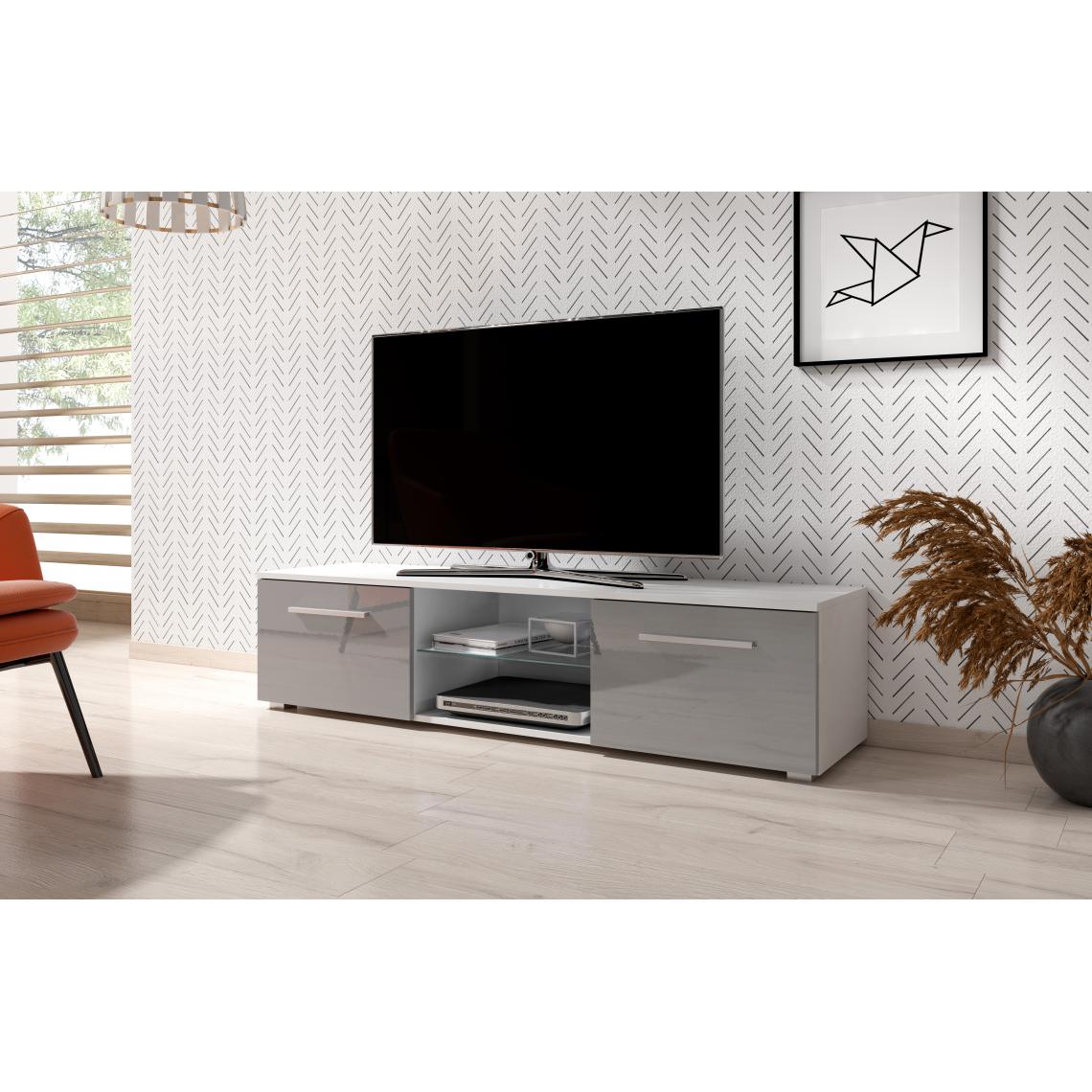 3xeliving - Meuble TV moderniste Punes blanc / gris brillant 100 cm - Meubles TV, Hi-Fi