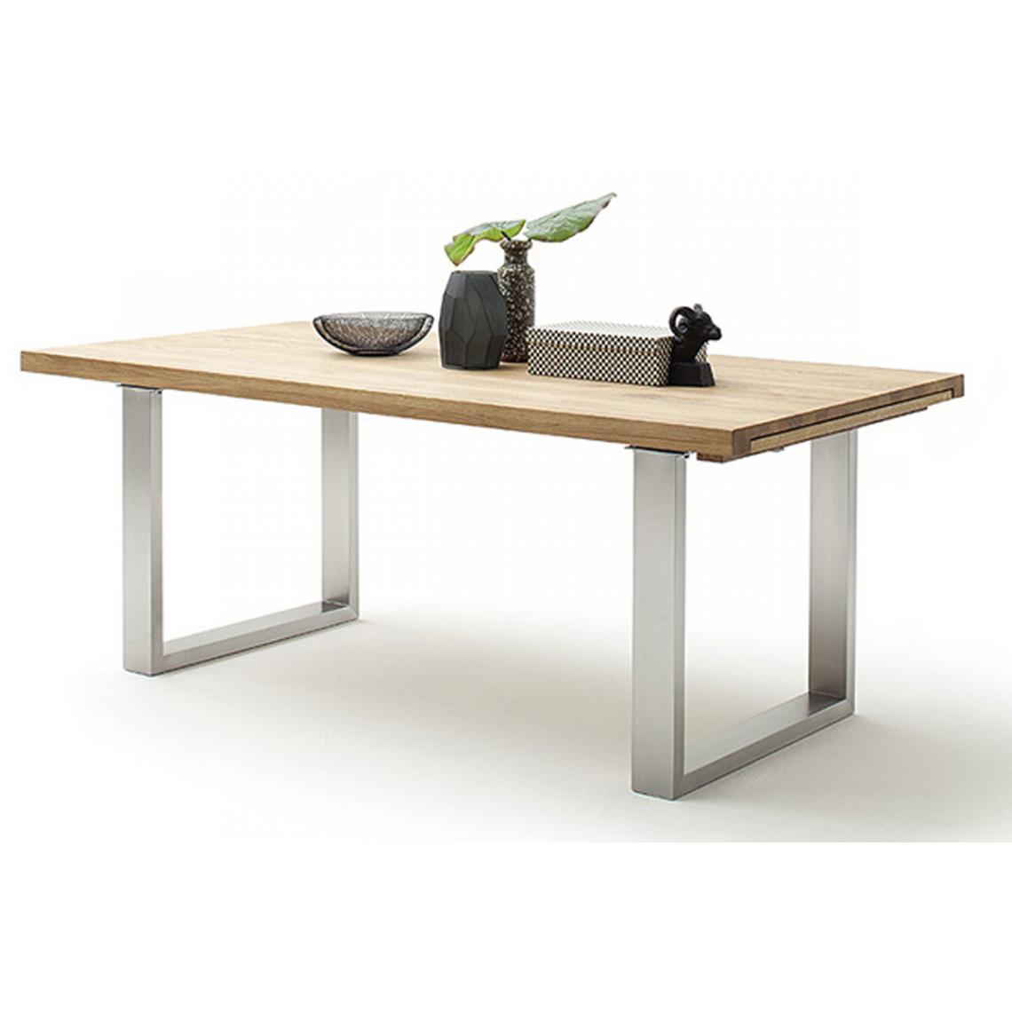 Pegane - Table à manger extensible en chêne sauvage massif huilé / acier - L.220-320 x H.77 x P.100 cm - Tables à manger