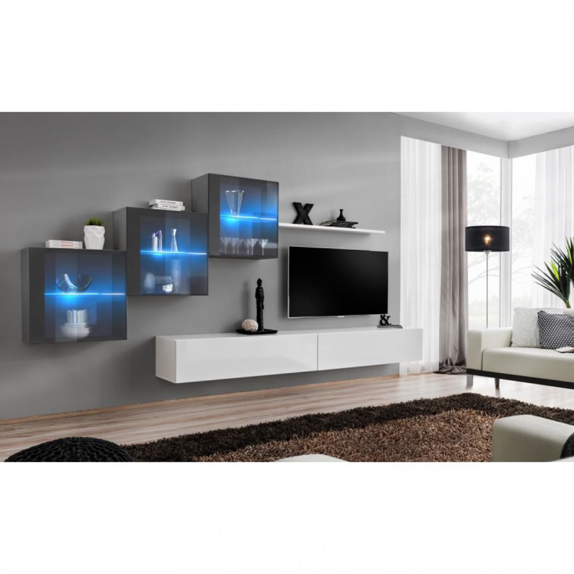Ac-Deco - Meuble TV Mural Design Switch XX 330cm Blanc & Gris - Meubles TV, Hi-Fi