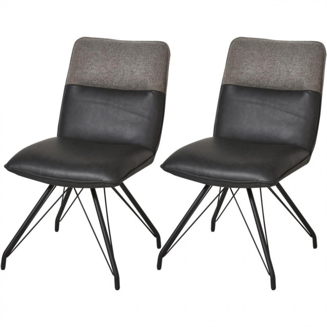 Ac-Deco - Lot de 2 chaises en cuir - Gillou - L 48,5 x l 67 x H 86,5 cm - Gris - Chaises