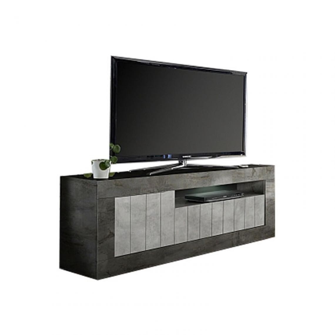 Webmarketpoint - Meuble TV moderne avec 3 portes battantes en structure oxyde finition ciment 138x42xh.56 cm - Meubles TV, Hi-Fi