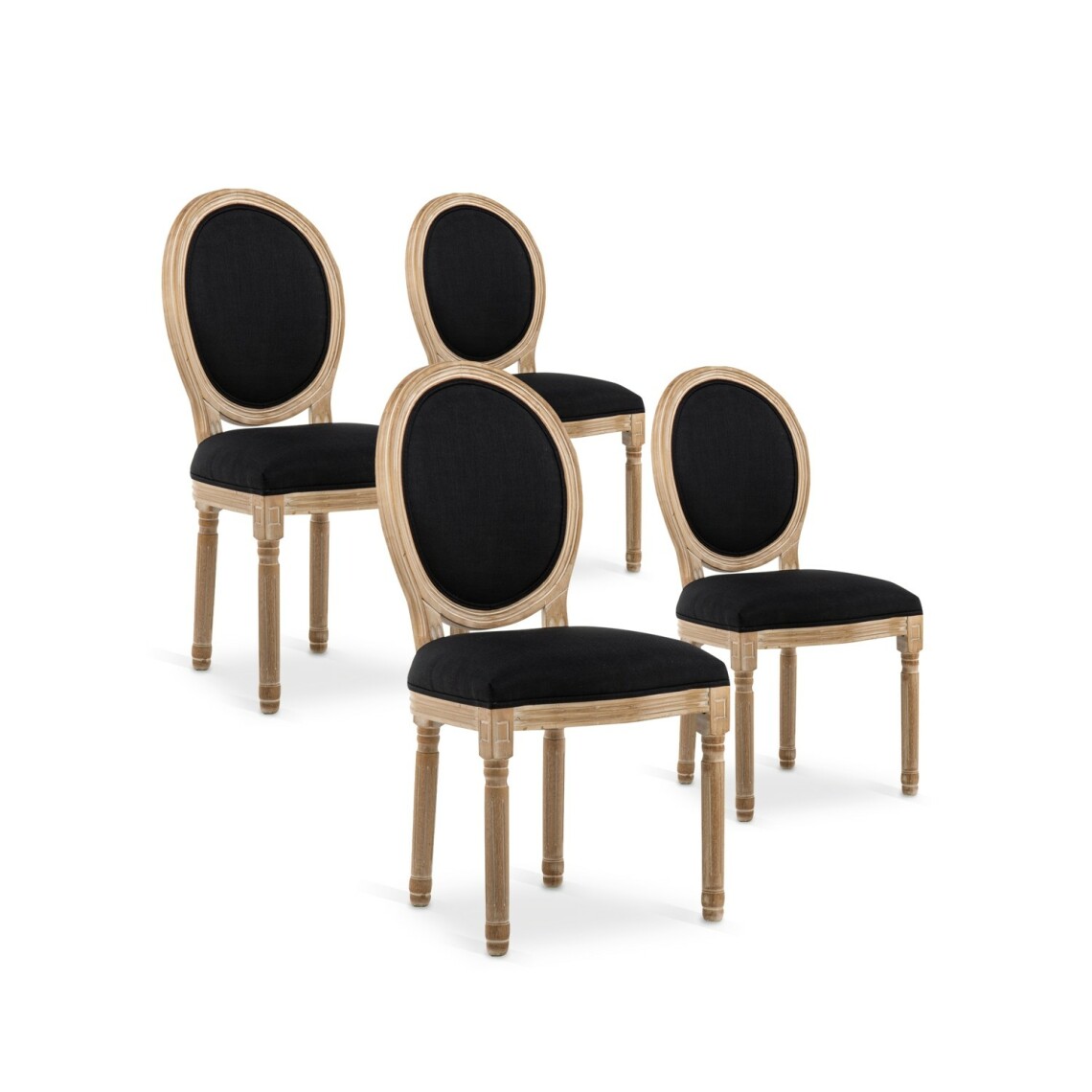 marque generique - Lot de 4 chaises médaillon Louis XVI tissu Noir - Chaises