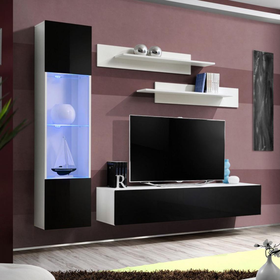 Ac-Deco - Meuble TV Mural Design Fly III 210cm Noir & Blanc - Meubles TV, Hi-Fi
