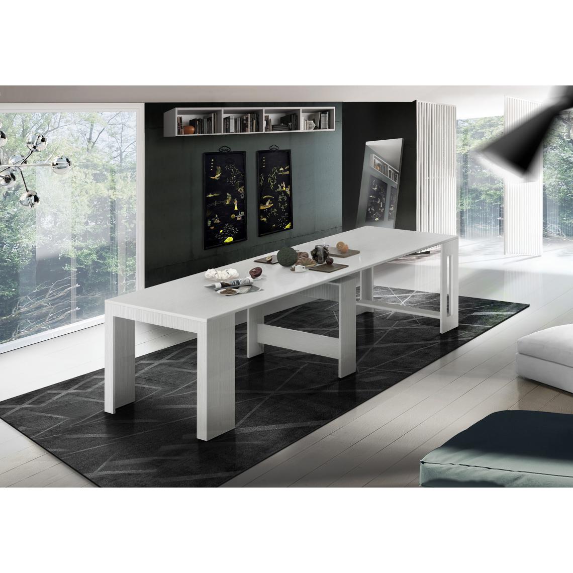 Alter - Table à manger moderne, Made in Italy, Console extensible jusqu'à 12 places, avec support d'extension, 51x90h77 cm (jusqu'à 300 cm) couleur Mélèze blanc brillant - Tables à manger