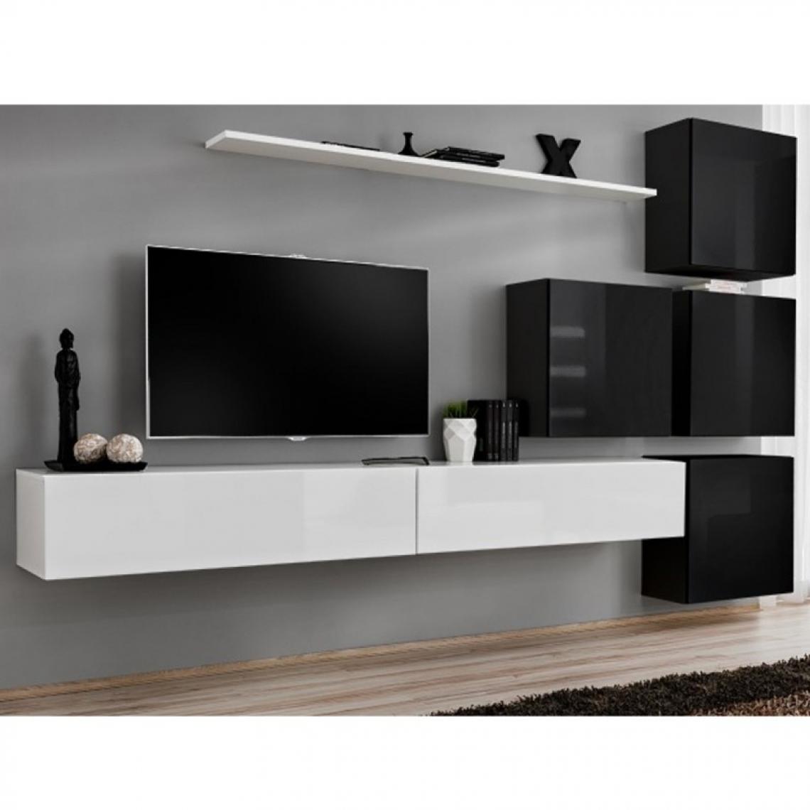 Ac-Deco - Meuble TV Mural Design Switch IX 310cm Blanc & Noir - Meubles TV, Hi-Fi