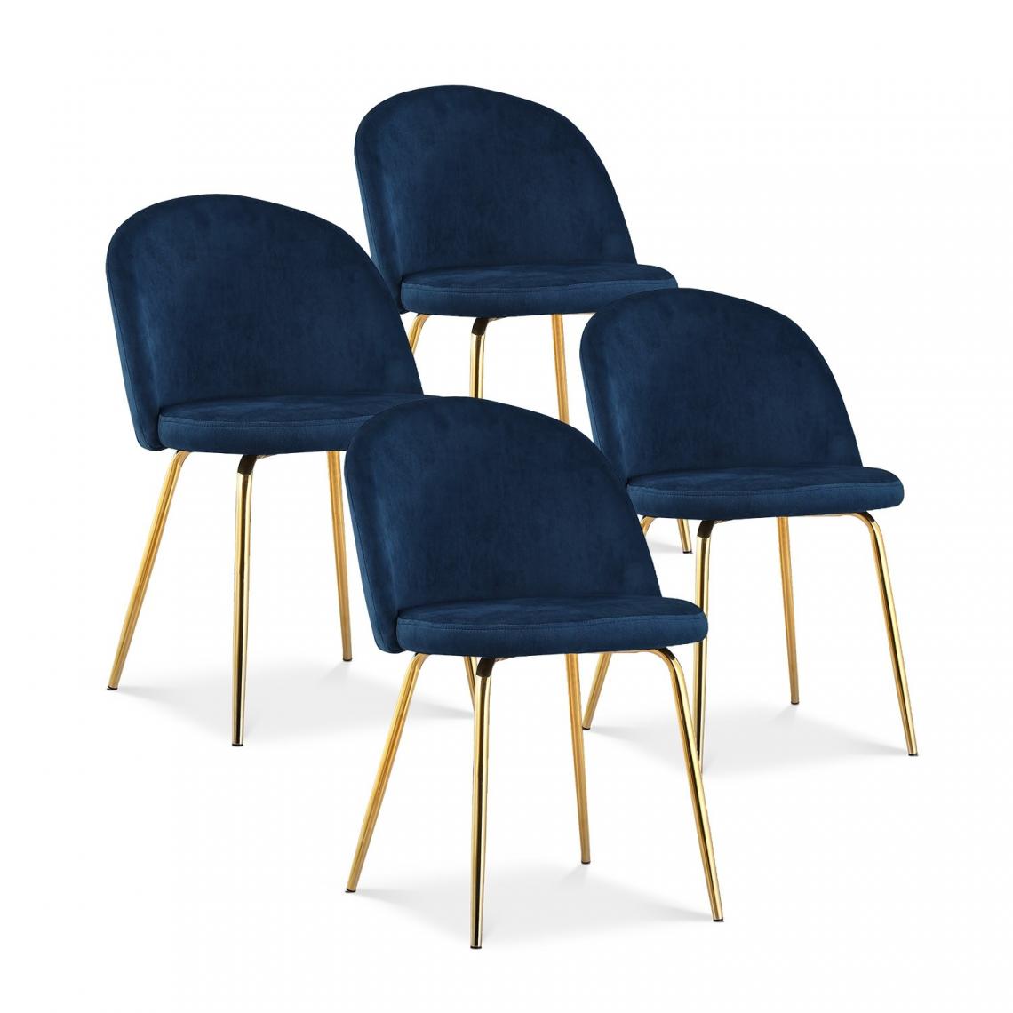 marque generique - Lot de 4 chaises Cecilia Velours Bleu pieds or - Chaises