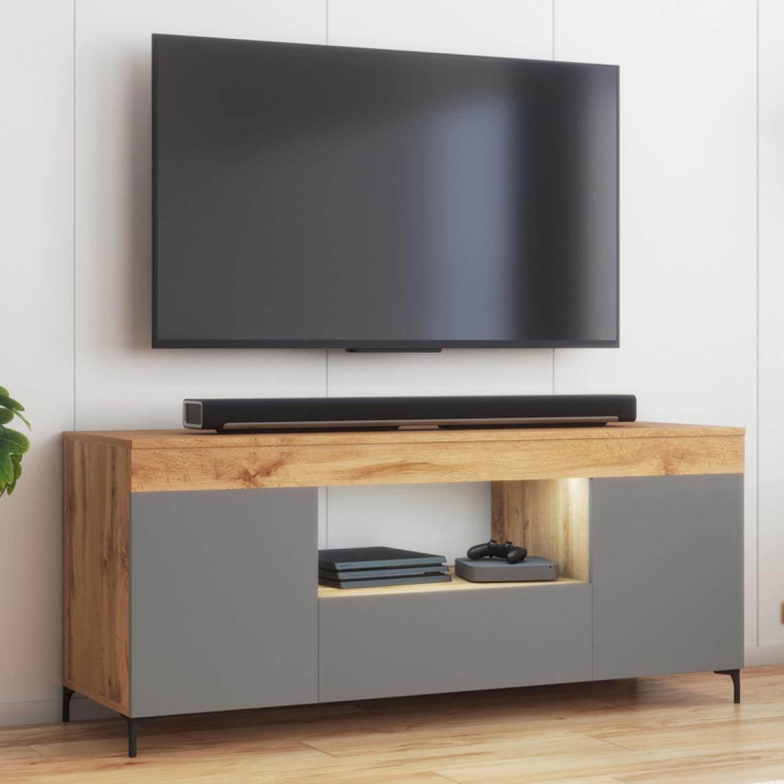 Selsey - Meuble tv avec LED - GUSTO - 137 cm - lancaster / gris mat - style contemporain - Meubles TV, Hi-Fi