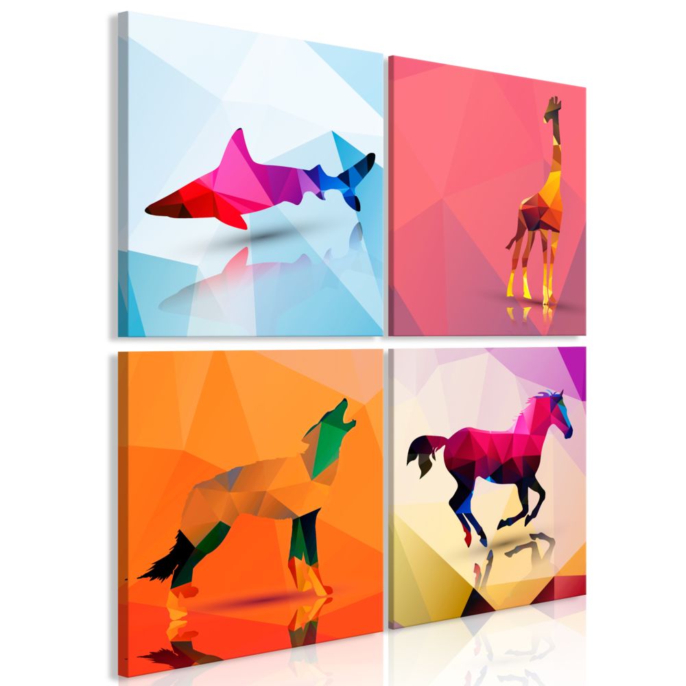 Bimago - Tableau - Geometric Animals (4 Parts) - Décoration, image, art | Animaux | - Tableaux, peintures