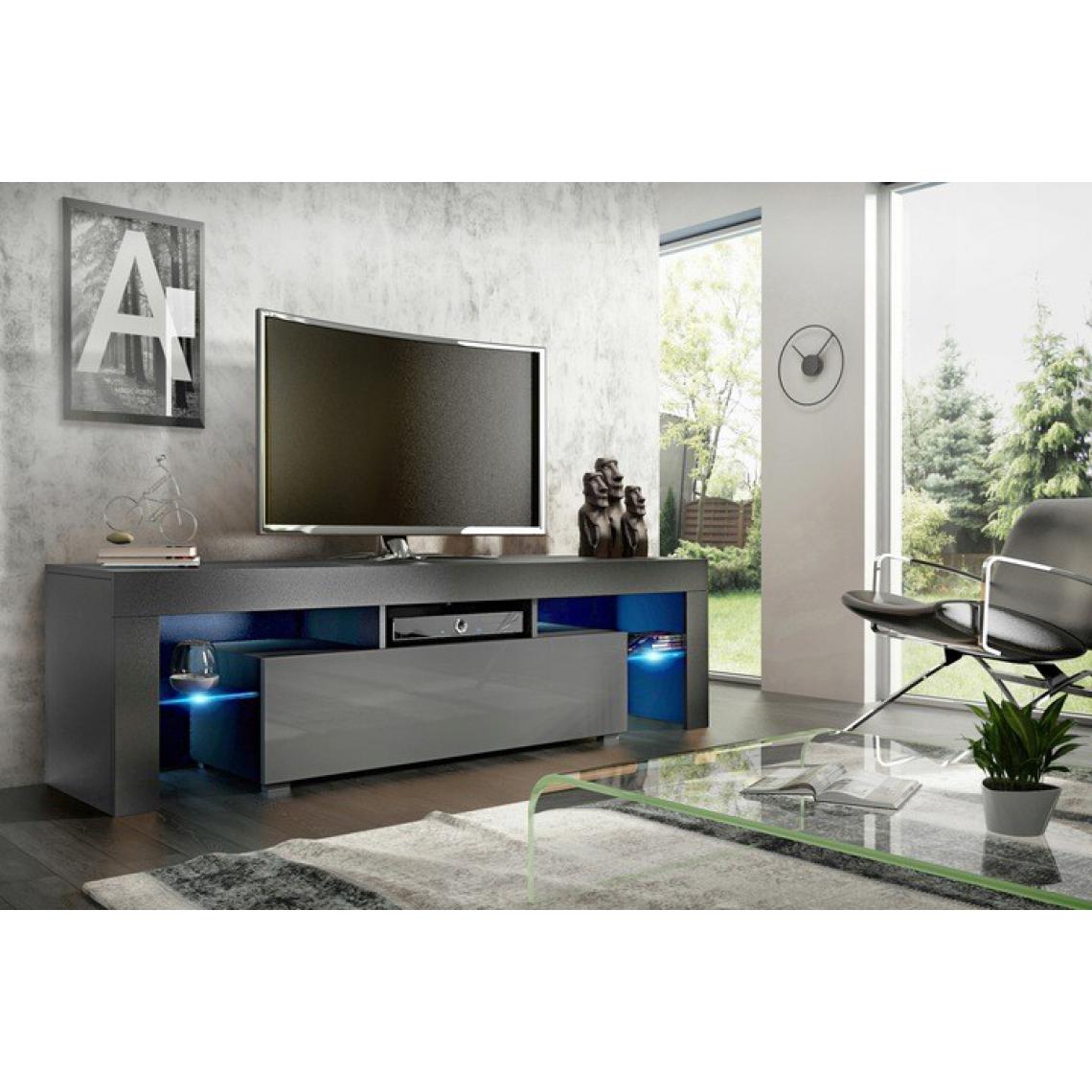 Mpc - Meuble tv 160 cm noir mat et gris brillanr led rgb - Meubles TV, Hi-Fi